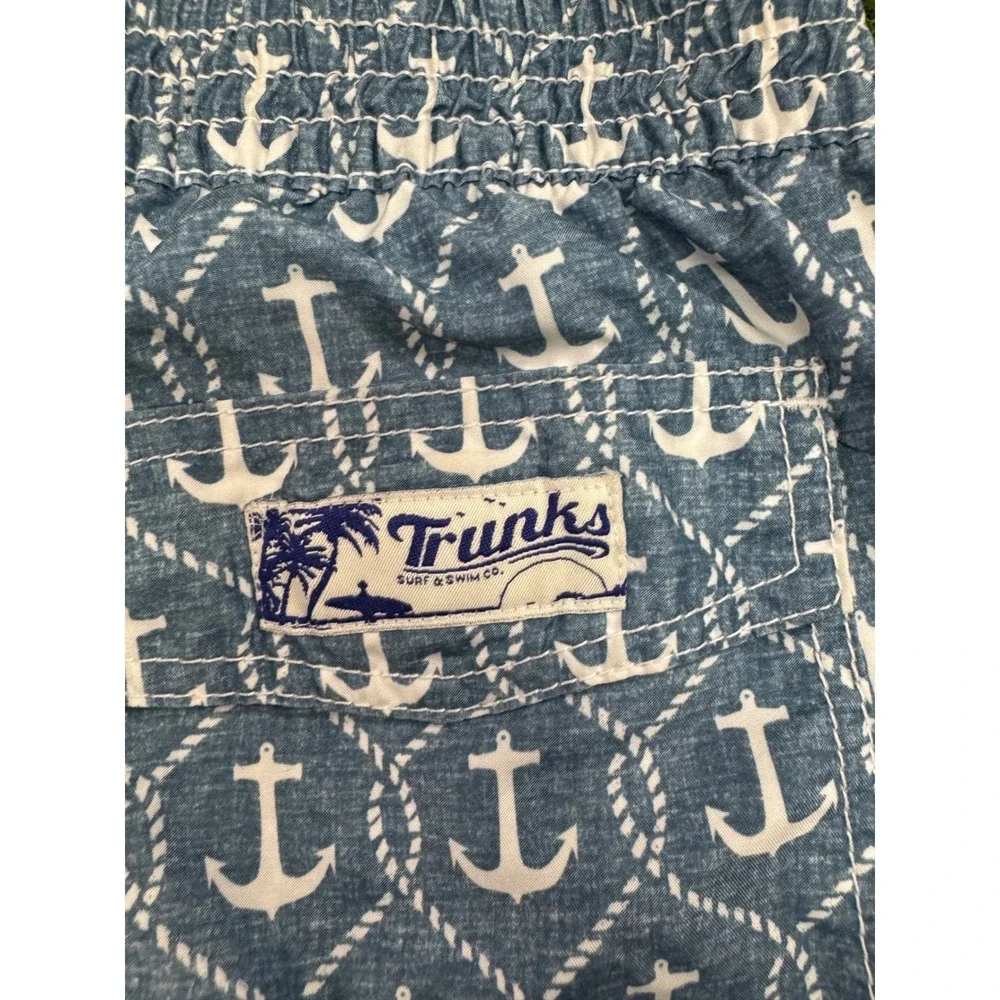 Trunks Surf & Swim Co Mens Blue White Anchor Print Swim Trunks Board‎ Shorts M